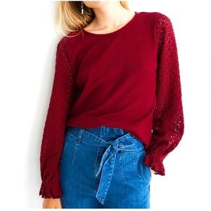 NWT Madewell Texture & Thread Eyelet Mix Ruffle-Sleeve Top Size S